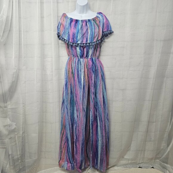 Andre by Unit Purple Striped Maxi Dress Boho Festival M - Picture 1 of 11